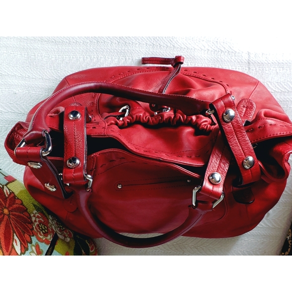 SOLD B Makowsky Red Leather Satchel Shoulder Bag - Picture 4 of 8